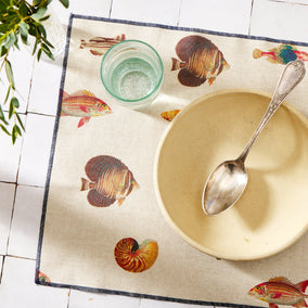 New! Atenas Home Fish Print Stain-Resistant Placemat — Set of 2