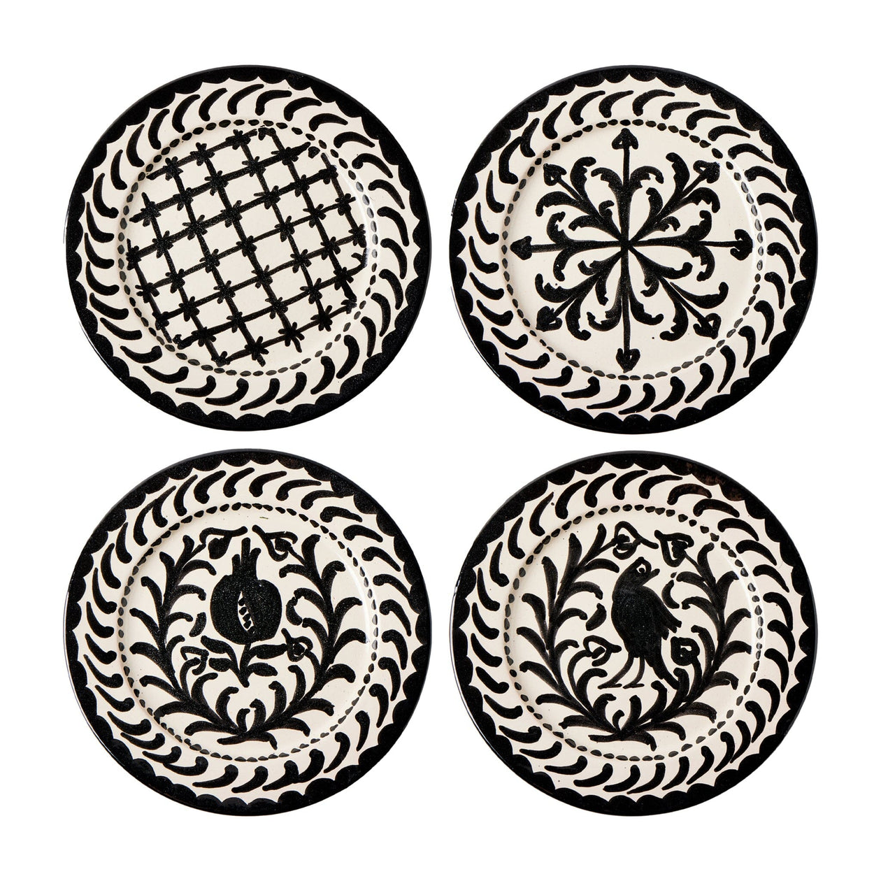 Granada Black Bird Plate – Set of 4 Tabletop From Spain 