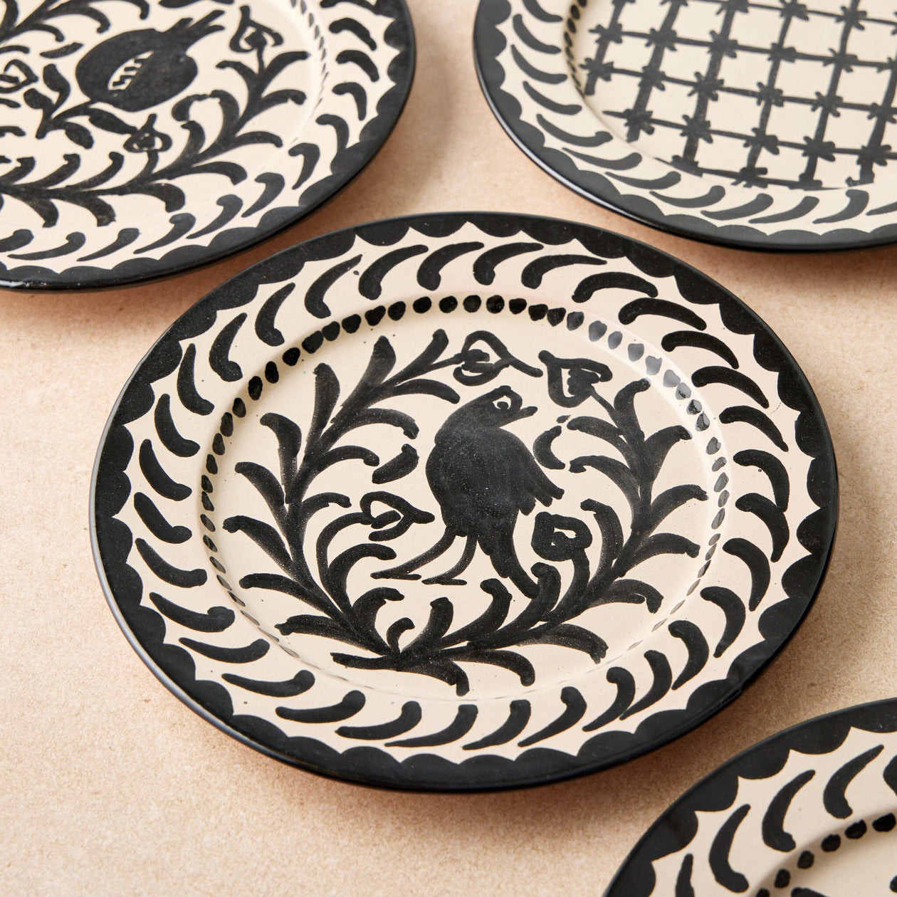 Granada Black Bird Plate – Set of 4 Tabletop From Spain 