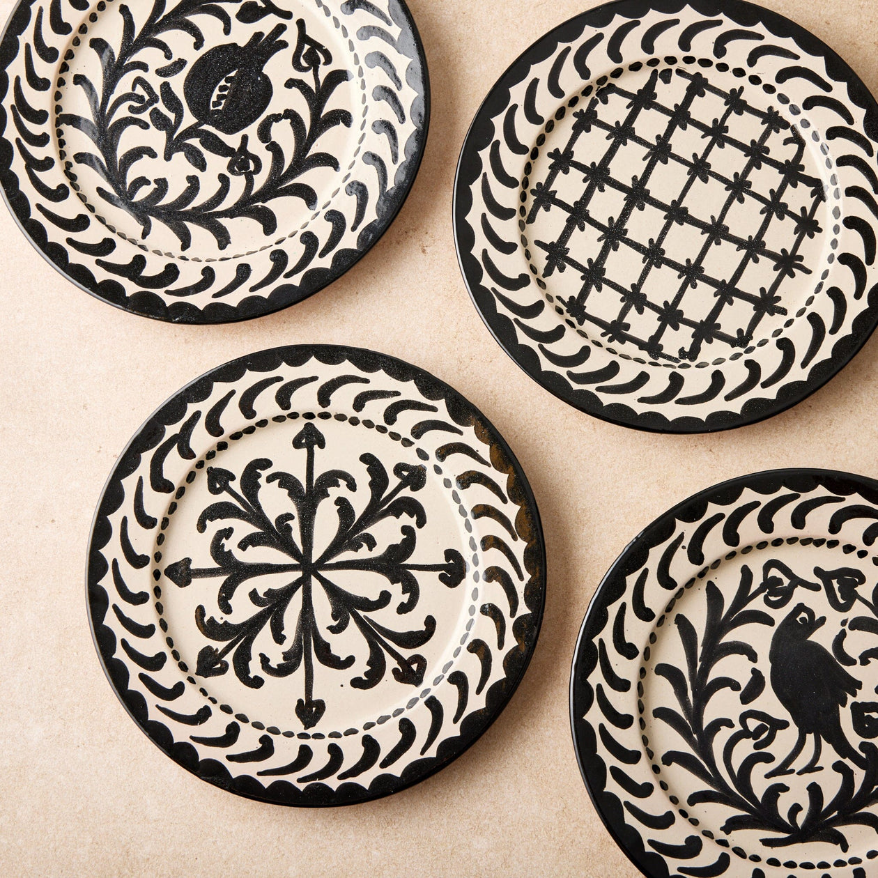 Granada Black Bird Plate – Set of 4 Tabletop From Spain 