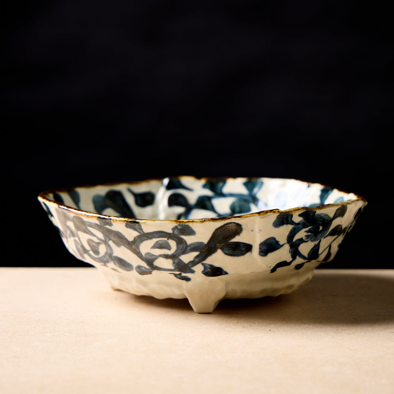 Handcrafted Japanese Vine Footed Bowl Tabletop Jewel Japan 