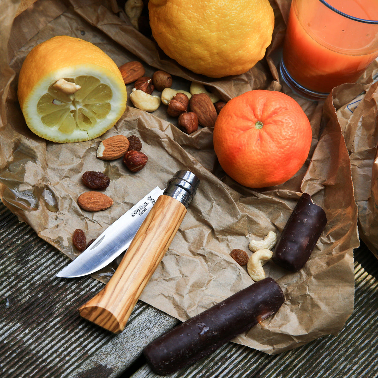 Opinel No.08 Olive Wood Folding Knife with Sheath - In Wooden Gift Box Opinel 