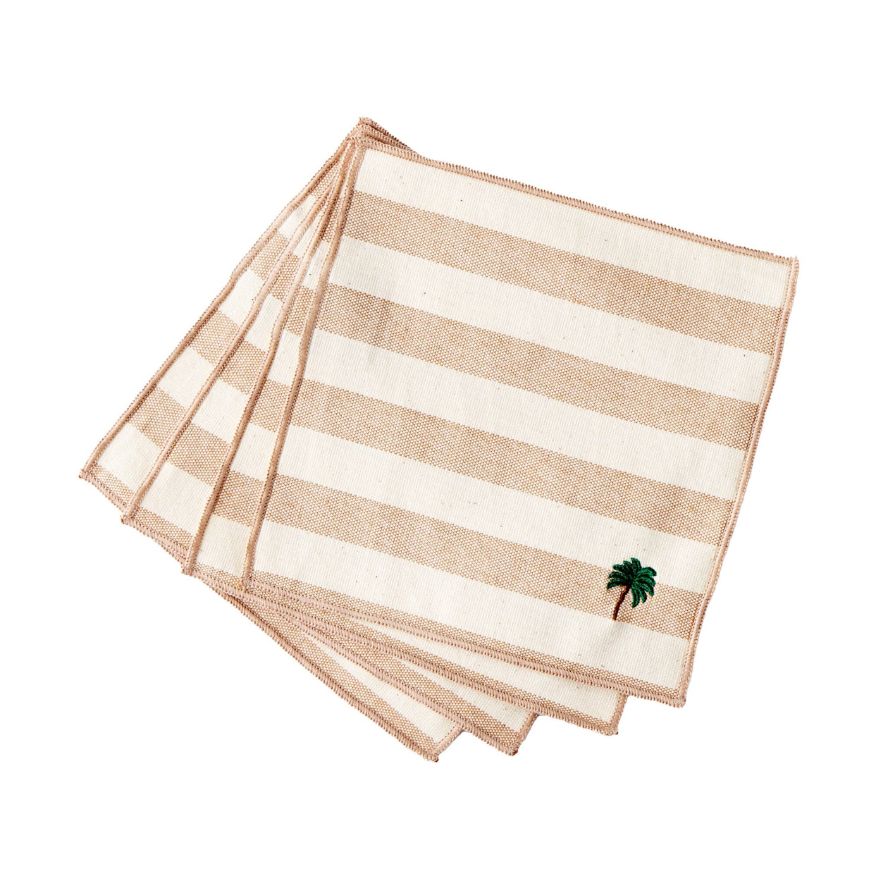 Torres Novas Striped Cocktail Napkins — Set of 4 Soft Goods Torres Novas Beige with Palm Tree 