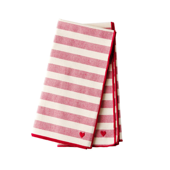 Torres Novas Striped Dinner Napkins — Set of 2 Soft Goods Torres Novas Red with Heart 